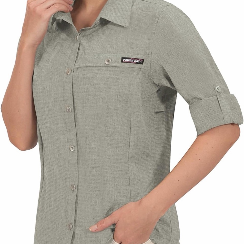 Power Dry Women's Gray-Green Button Down Shirt